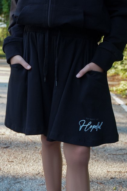 Girl's Comfortable Cut Wide Leg Shorts with Text Print, Ages 6-12, Black