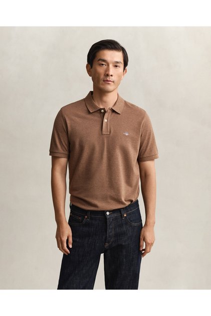 Erkek Kahverengi Regular Fit Logolu Polo Yaka T-Shirt