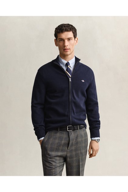 Men's Navy Blue Regular Fit Zippered Cardigan