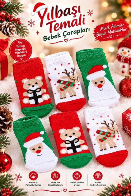 Cotton 6-Piece Christmas Santa Claus Winter Towel Newborn Baby Socks