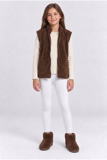 Girl's Zippered Plush Soft and Warm Daily Vest Ak4122