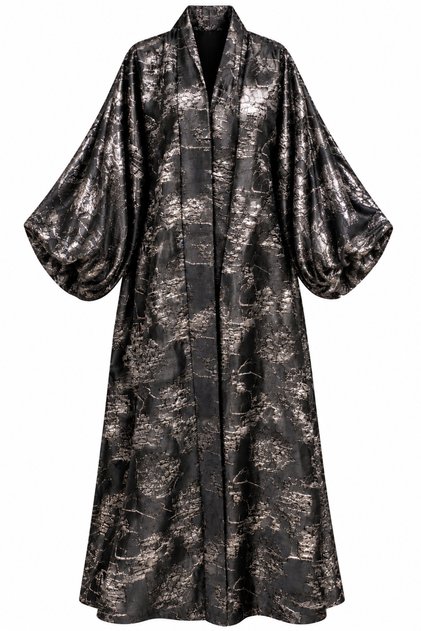 İpek brokar siyah gümüş kaftan kimono