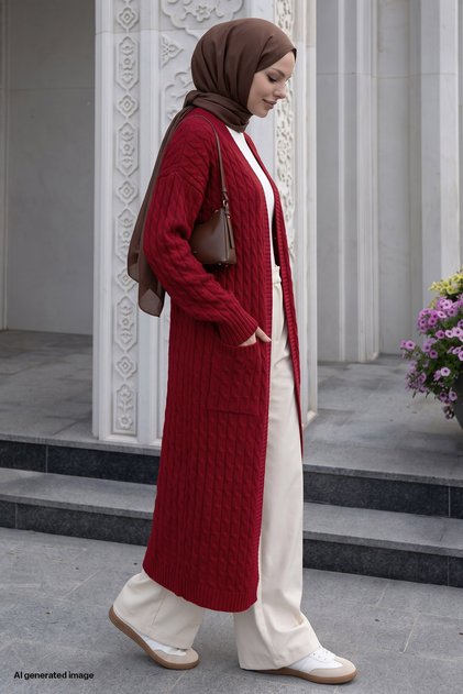 Strickmuster Langer roter Strickpullover