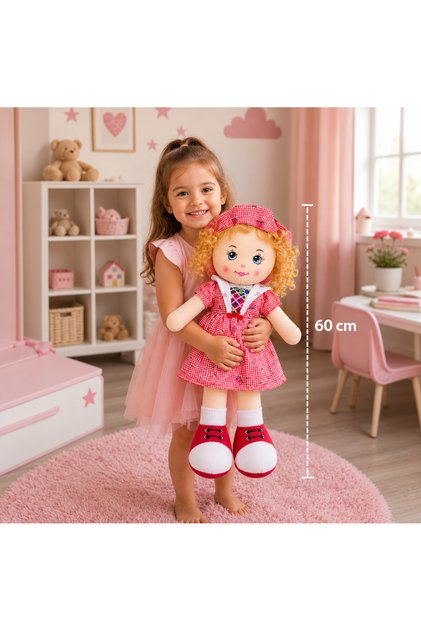 Cloth Doll Strawberry Dress Patterned Plush Toy Gift for Girl 60cm