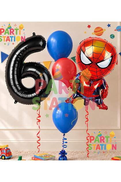 Spider-Man 6 Year Old Balloon Set Avengers Spider-Man Concept Birthday Black Number Balloon Set