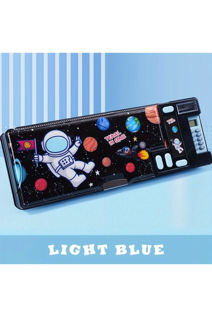 black Kids Multifunctional Pencil Case with Calculator, Desk Organizer for Pens, Pencils, Markers, O