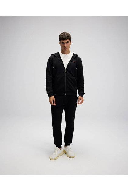 Men's Zippered Hooded Sweatshirt Em581-Bk