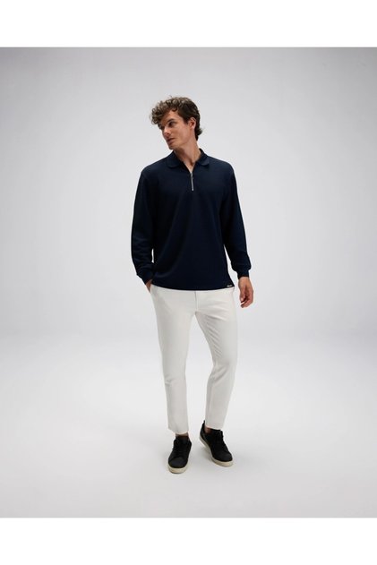Em601-Nv Men's Navy Blue Polo Collar Sweatshirt