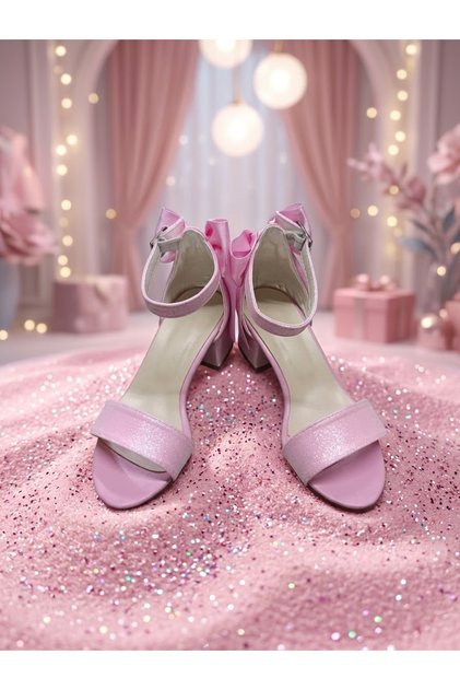 Pink Girls' Shoes with Glittery Bows and Heels
