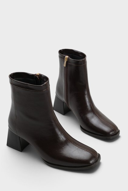 Women's Brown Blunt Toe Thick Heeled Side Zipper Orthopedic Insole Boots Milora