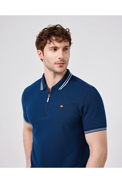 Cotton Navy Blue Men's Polo Neck T-Shirt 6Sm5051