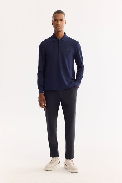 Men's Navy Blue Classic Waist Bi-Stretch Wrinkle-Free Slim Fit Trousers A52Y3209