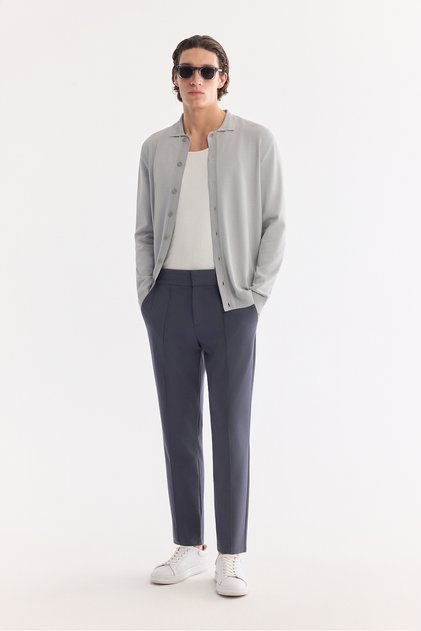 Men's Indigo High Waist Ribbed Buckle Detailed Relaxed Fit Trousers A61Y3054