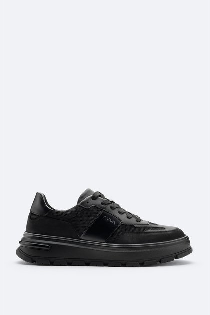 Men's Black 100% Leather Flexible Sole Lightweight Casual Shoes A52Y8021