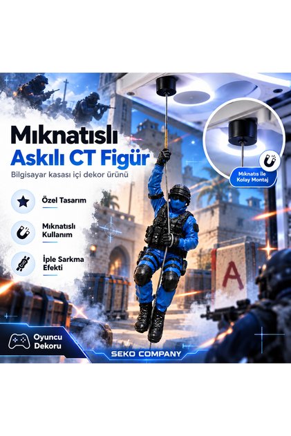 CS GO-CS2 CT Figürü Mıknatıslı PC Kasa İçi Dekor Gaming Kasa Aksesuarı Bilgisayar Kasa Süsü 15 cm