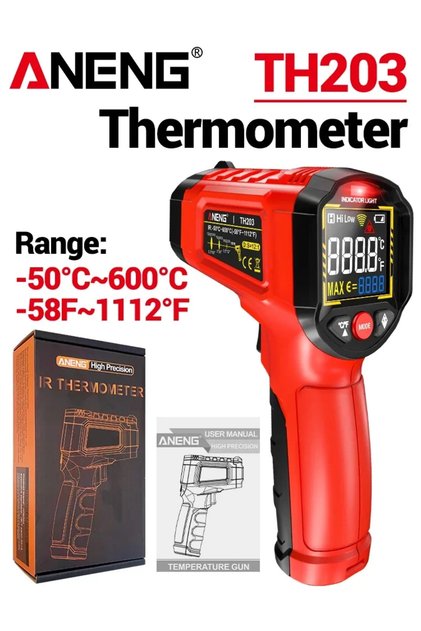 TH203 Red Infrared Thermometer -50~600℃ Digital Temperature Meter Non-contact Pyrometer Tester