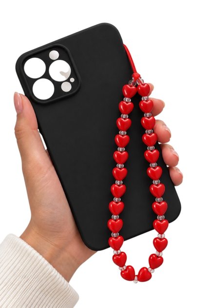 Colorful Wrist Phone Strap with Hearts and Mini Beads