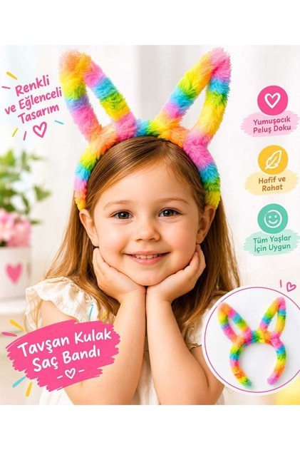 Tavşan Kulak Taç Rengarenk Gökkuşağı Peluş Taç