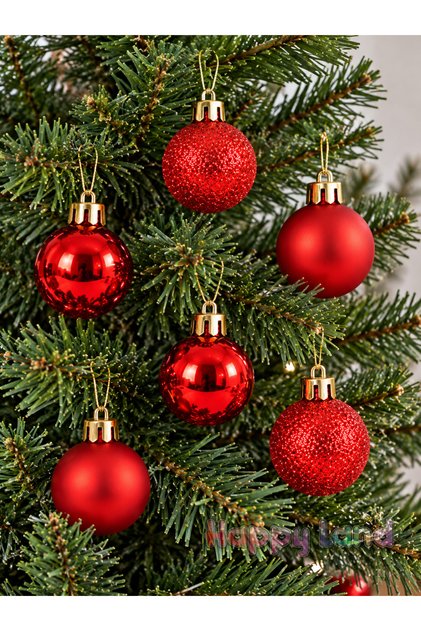 Christmas Ball 3 cm 6 Pieces Cici Ball Red Christmas Pine Tree Ornament Decor Ornament Set