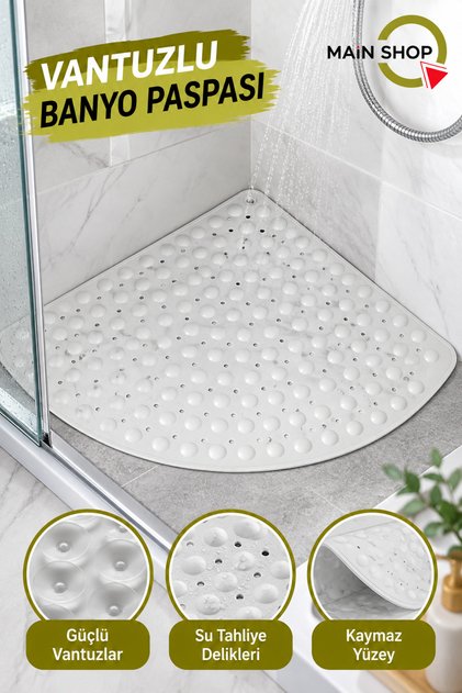 Corner Bathroom Shower Mat and Shower Cabin Mats with Drainage Holes 54X54 cm M-163