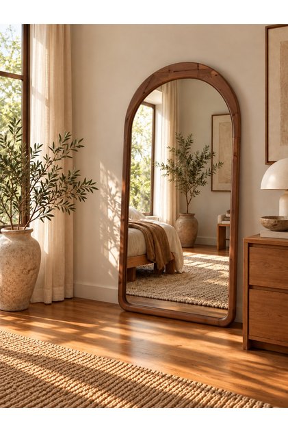 DOĞAL AHŞAP ÇERÇEVELİ 180X80 CM ( CEVİZ ) OVAL AYAKLI BOY AYNASI
