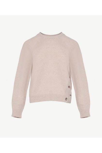 Crew-Neck Sweater with Side Button Detail
