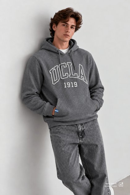 Jepsen Dark Gray Hooded Embroidered Fleece-Lined Standard Fit Men's Sweatshirt