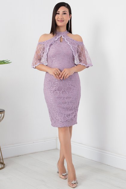 Rochie de seară scurtă cu umăr din dantelă 13327