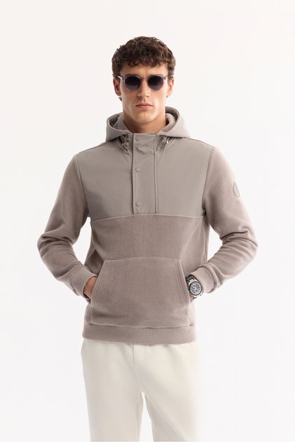 Men's Gray Hooded Soft Touch Fleece Regular Fit Sweatshirt A52Y1268