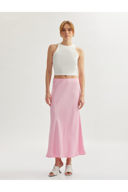 Standard Waist A-Line Long Satin Skirt