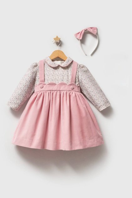 Girls' Baby & Kids' "Flower Adventure" Patterned Long-Sleeved Premium Crown Dress, 100% Cotton