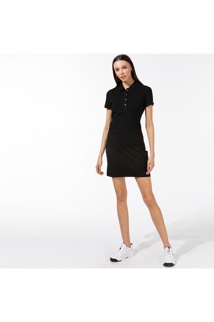 Kadın Slim Fit Kısa Kollu Polo Yaka Siyah Elbise