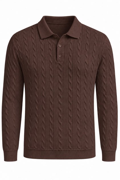 Kieslowski Thin Hair Knit Crew Neck Buttoned Men's Sweater - Dark Brown