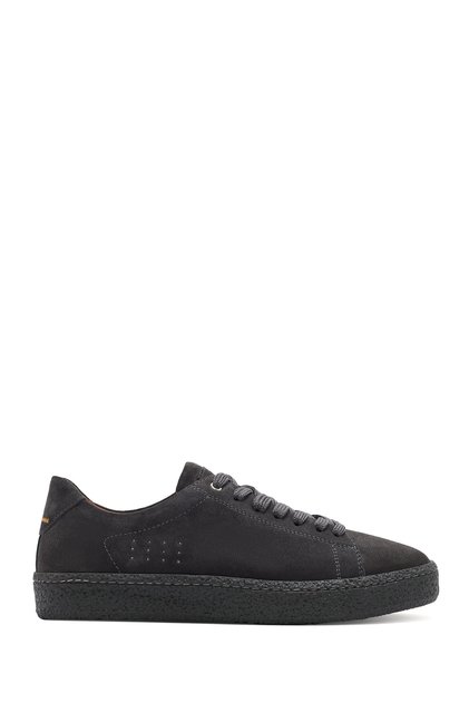 Men's Gray Lace-Up Suede Leather Sneaker 26SFD765010