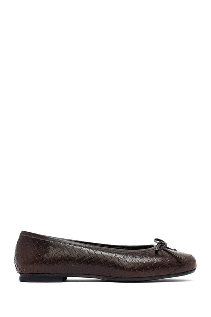 Women's Brown Patterned Genuine Leather Ballerina Shoes 25Afd120840