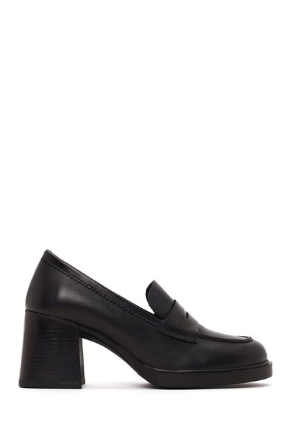 Women's Black Thick Heeled Leather Masculine Loafer Af170022Dv