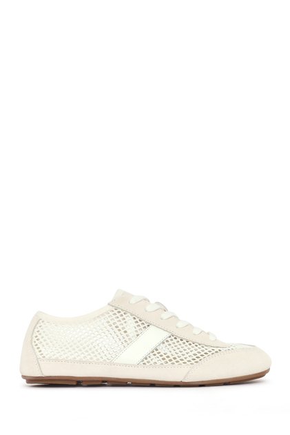 Women's White Lace-Up Mesh Leather Sneaker 26Pfd552714
