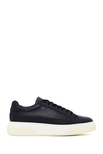 Men's Navy Blue Lace-Up Thick Sole Leather Sneaker Wm740005Dv