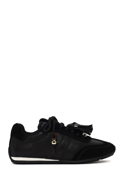 Kadın Siyah Bağcıklı Charmlı Leopar Deri Sneaker AF520011DK