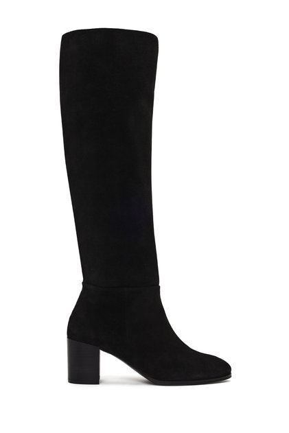 Women's Black Thick Heeled Suede Leather Boots Wf160015Ds