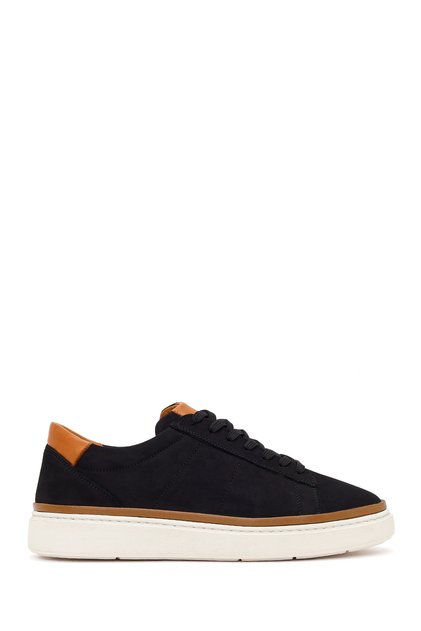 Men's Black Lace-Up Nubuck Leather Sneaker 26SFD6754V3