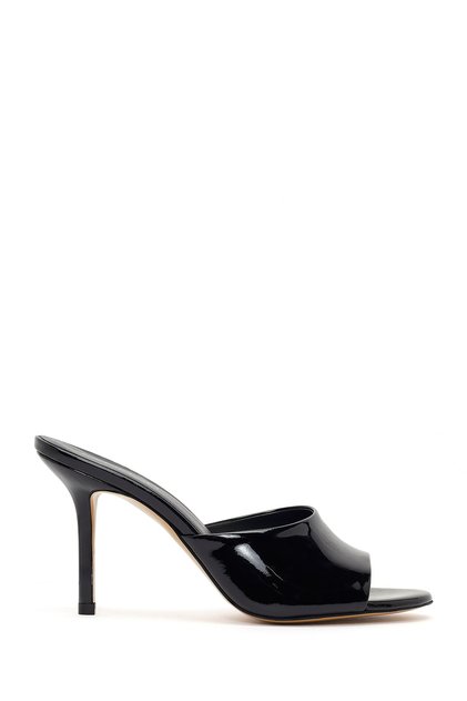 Women's Black High Thin Heeled Patent Leather Slippers 26Sfd121316