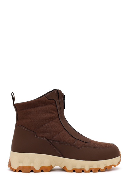 Women's Brown Zippered Thick-Soled Fabric Boots Wf530030Kk
