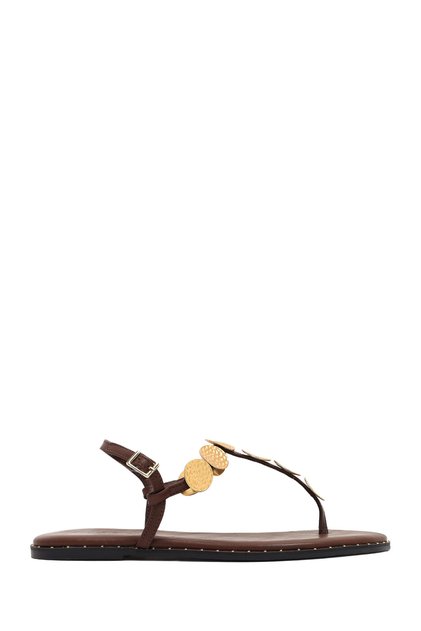 Women's Brown Metal Detailed Flip-Flop Sandals 26Sfe480418