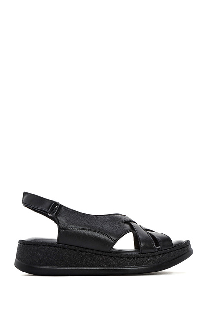 Women's Black Ankle Strap Thick Sole Leather Comfort Sandals 26Sfd320618