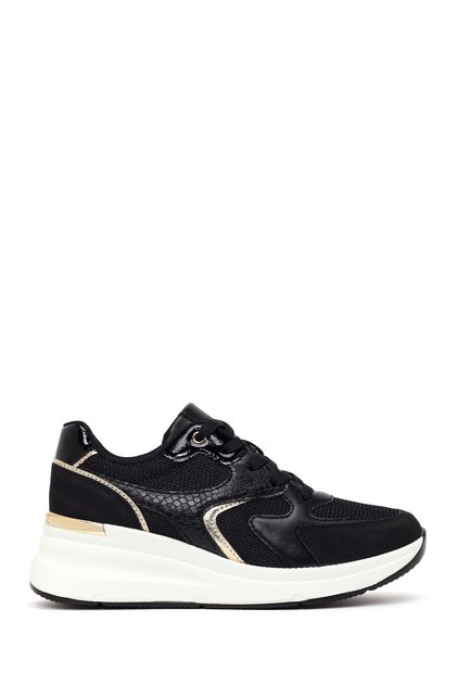 Women's Black Lace-Up Wedge Heeled Sneaker Af57500255
