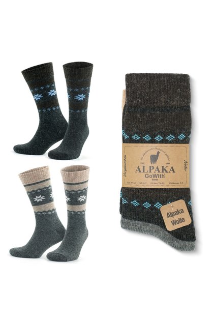 Unisex 2-Piece Alpaca Wool Winter Washed Natural Warm Snow Patterned Flexible Thermal Socks 3097