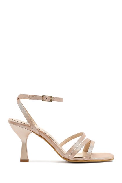 Women's Beige Ankle Strap Heeled Sandals 26Sfe39036F
