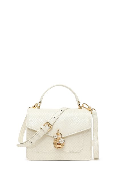 Women's Cream Long Strap Snake Pattern Mini Shoulder Bag 26Sbd249440