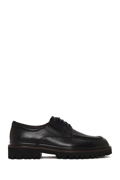 Men's Black Lace-Up Thick-Soled Leather Casual Shoes Wm750031Dv